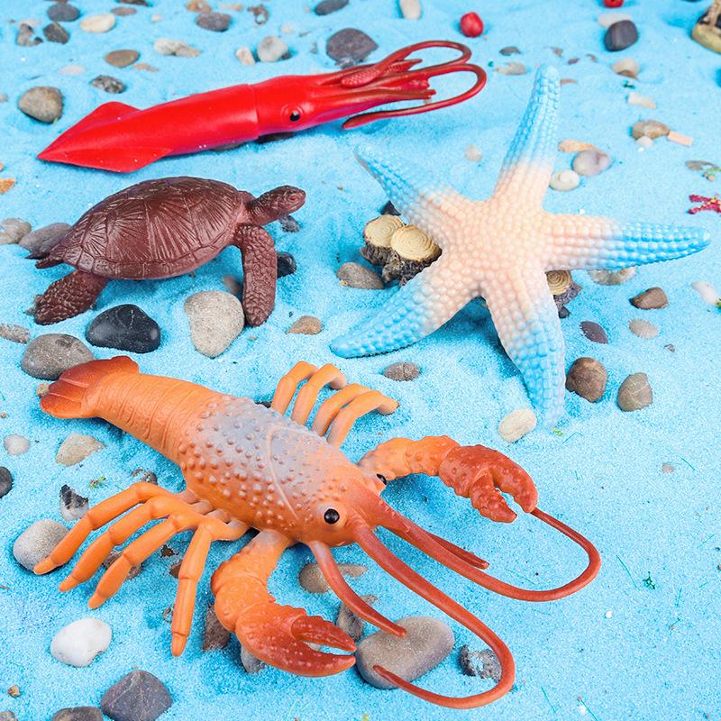 Marine Animal Simulation Model Figures: Shark, Dolphin, Hammerhead, Crab, Squid, Starfish for Kids' Education