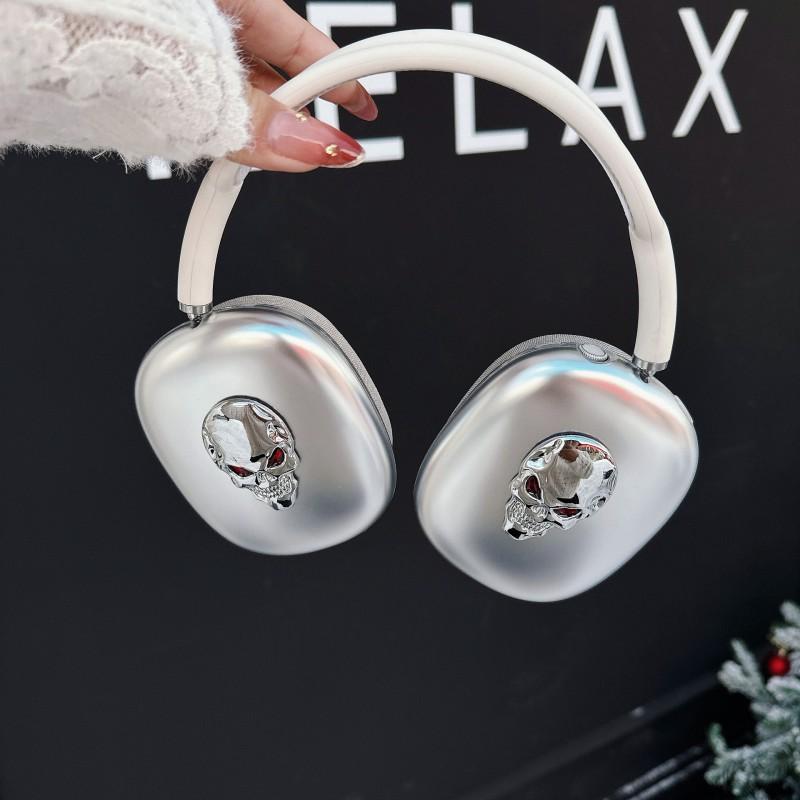 Chrome Skull Design Hard Case Cover AirPods Max Headphones Full Protection Ear Cup Shell