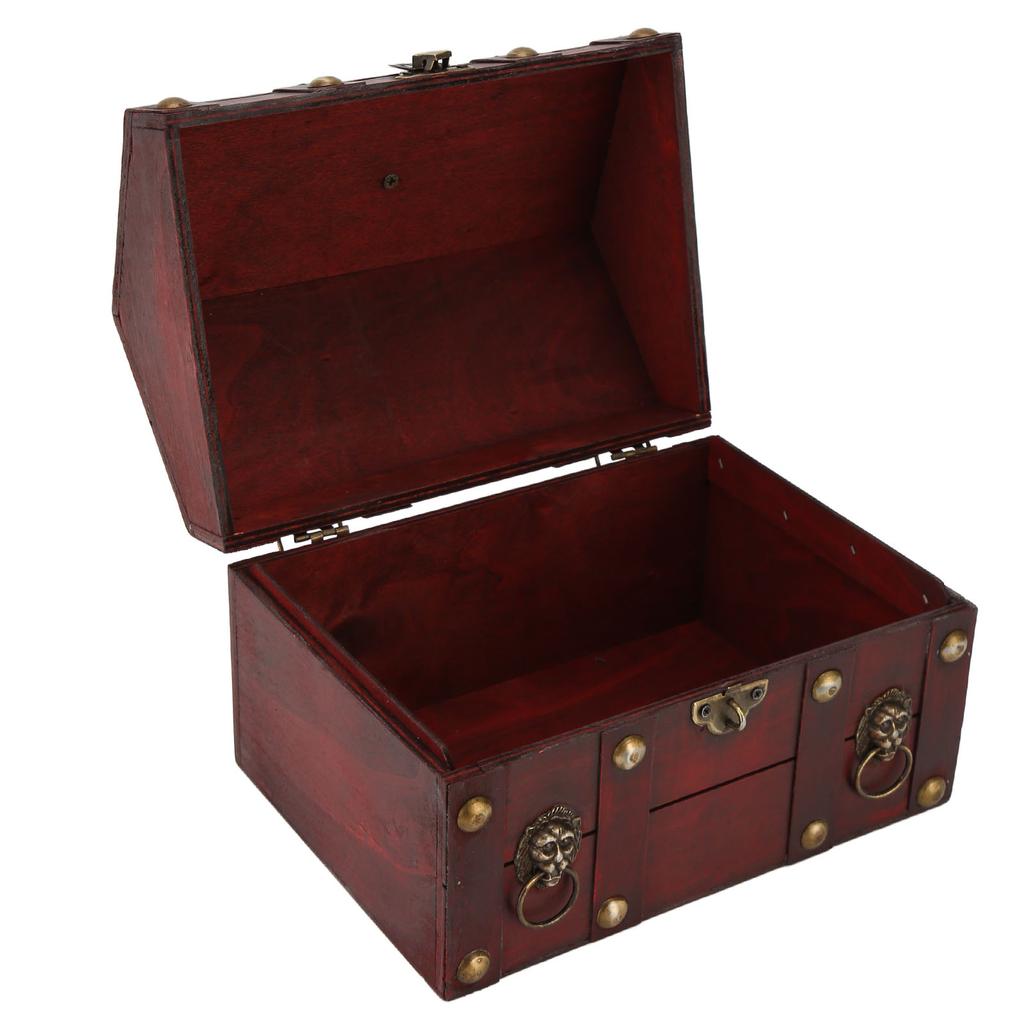 Wooden Vintage Storage Box Antique Decoration Retro Elegant Treasure Chest Storage Box with