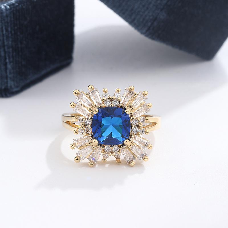 Exquisite Luxury Gold Ring Blue AAAA Zircon Women Ring Jewelry Hip Hop Punk Couple Wedding Jewelry Women Rings