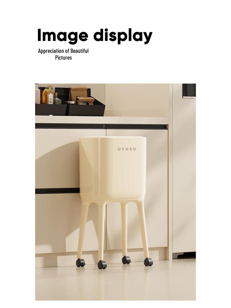 High-End Wheeled Trash Can with Lid: No-Bend, Press To Open, Light Luxury Design for Kitchen & Living Room