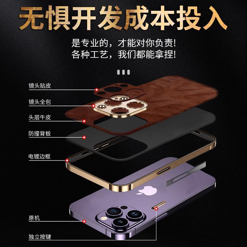 Luxury Full Coverage Leather Phone Case IPhone 16 Pro Max With Electroplated Trim Handcrafted Wrinkled Oil Wax Finish
