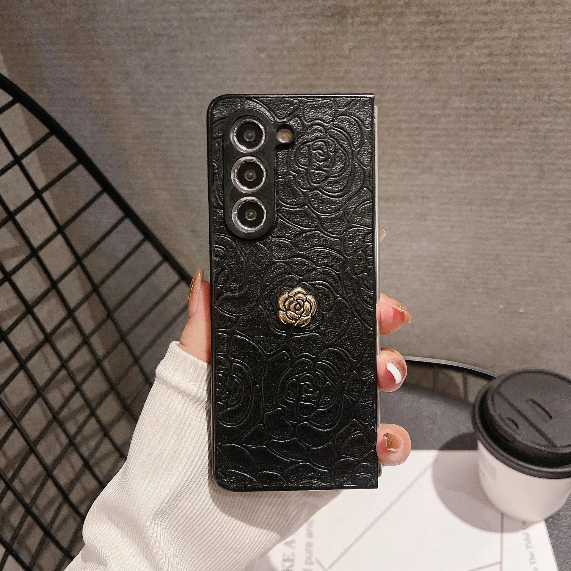 

Чехол из искусственной кожи с 3D-тиснением в виде цветка камелии для Samsung Galaxy Z Fold 5 4 3 Fold5 Fold4 Fold3 5G Galaxy Z Fold5