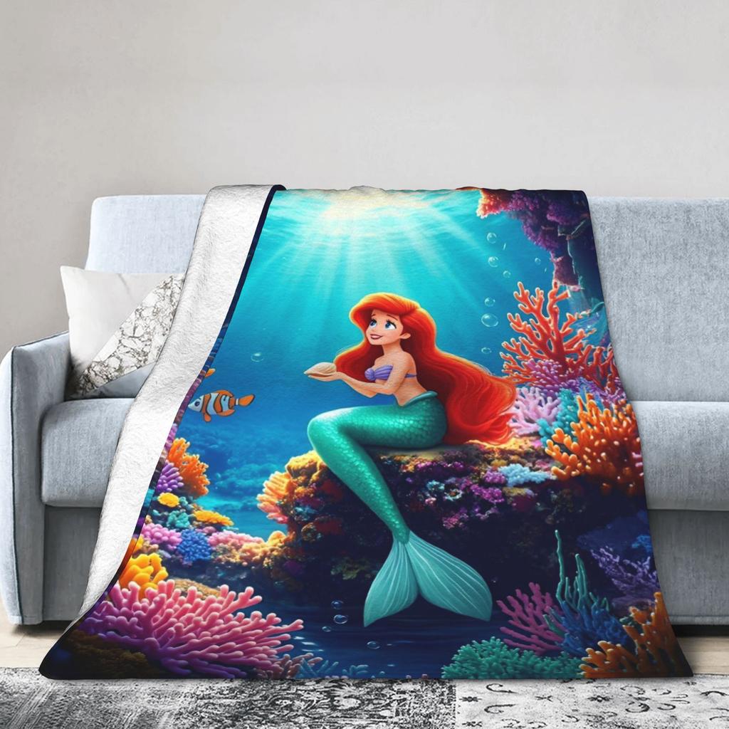 Little Mermaid Cartoon Princess Blanket Fleece Spring Autumn Portable Super Soft Throw Blanket for Sofa Outdoor Rug Piece