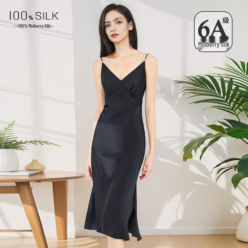 

2026 Luxury Women s Silk Nightgown: 100% Mulberry Silk, Slim Fit, Sexy Open Back, Adjustable Straps M (80-100 lbs)