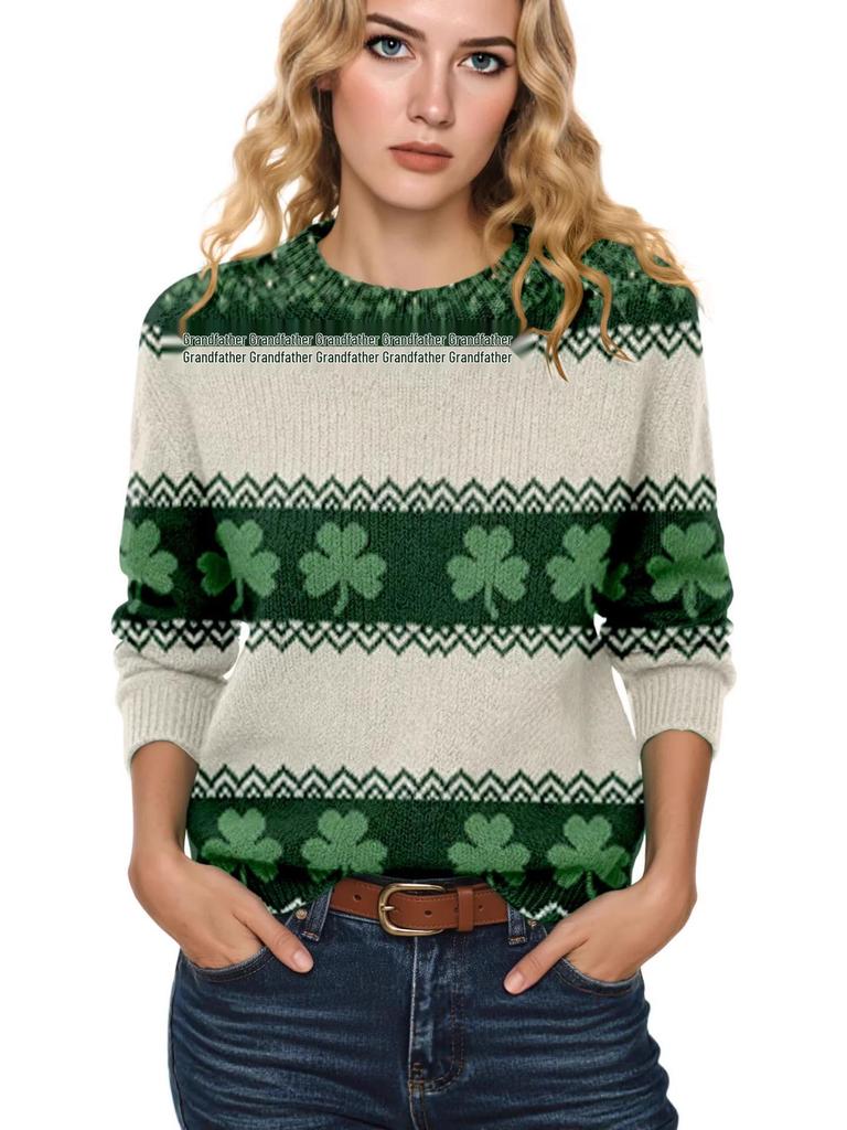 LXF-YT52 Saint Patrick's Day Fair Isle Pullover Sweater - Long Sleeve, Spring and Autumn Fashion.