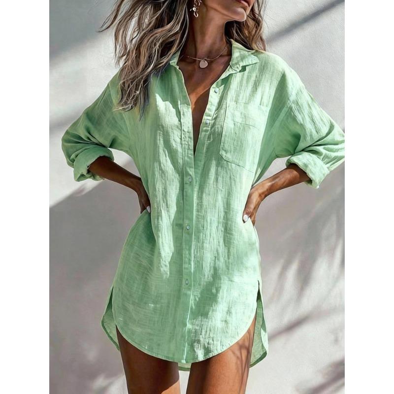 BITCED Fashion Autumn Winter Solid Color Print Long Sleeve POLO Neck Casual Dresses