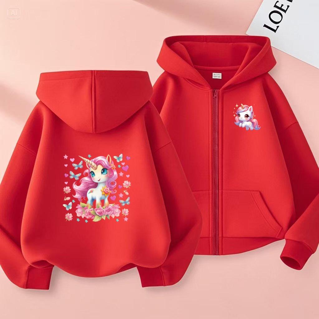 Girls Boy Leisure Sweatshirt Coat Children's Pretty Girl Pink Gift Charming Unicorn Cardigan Hoodies Kawaii Zipper Style