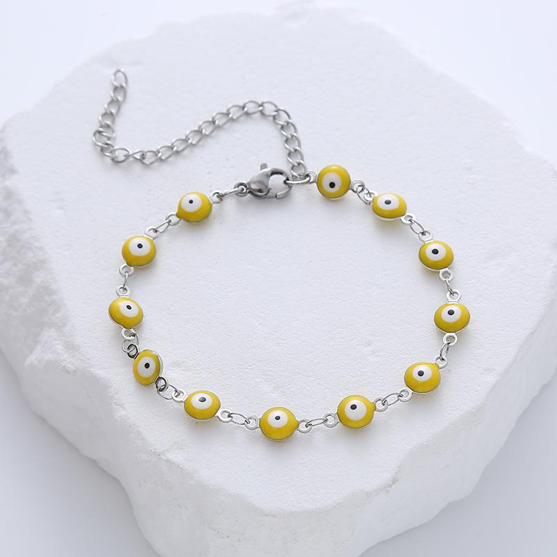 2026 New Arrivals Stainless Steel Chain Bracelet 6mm Devil's Eye Bracelets for Women Drip Oil Eye Charm Jewelry Wholesale