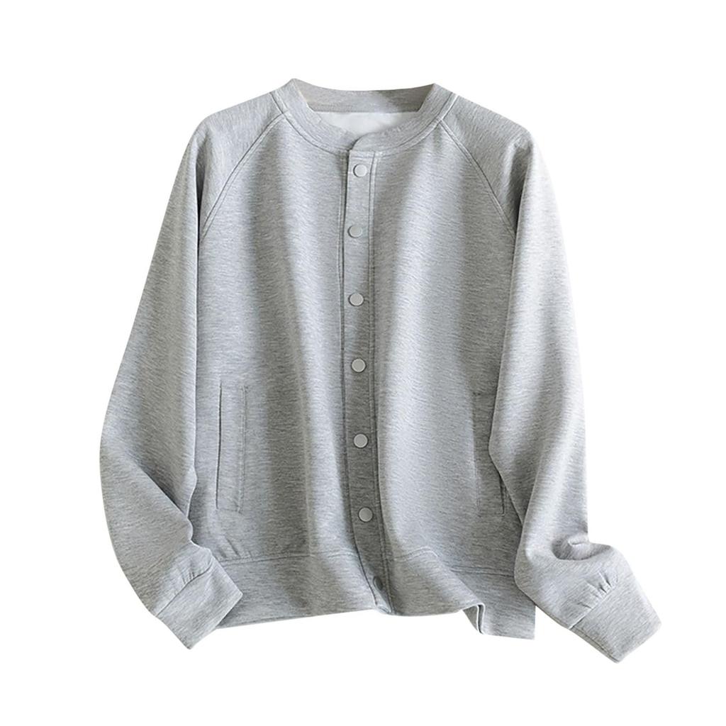 Women's Solid Color Liquid Cotton Loose And Versatile Single Breasted Casual Pocket Hoodie Jacket