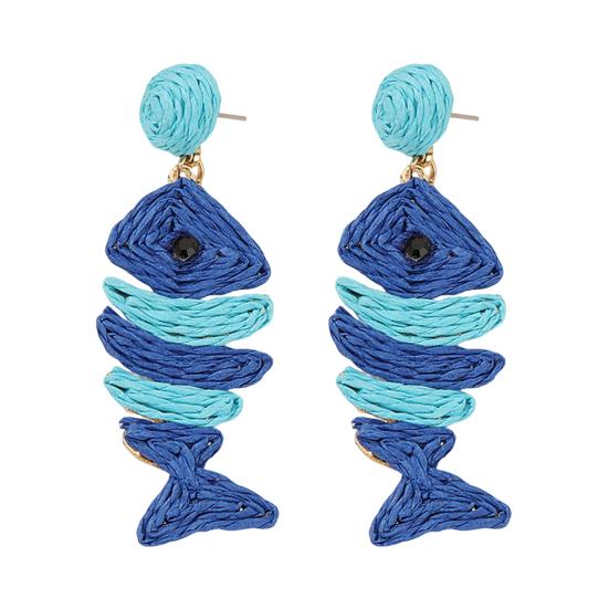 Casual Beach Accessories 1 Pair Boho Raffia Earrings for Women, Handmade Rattan Fish Shape Summer Vacation Jewelry Earrings, Bohemian Straw