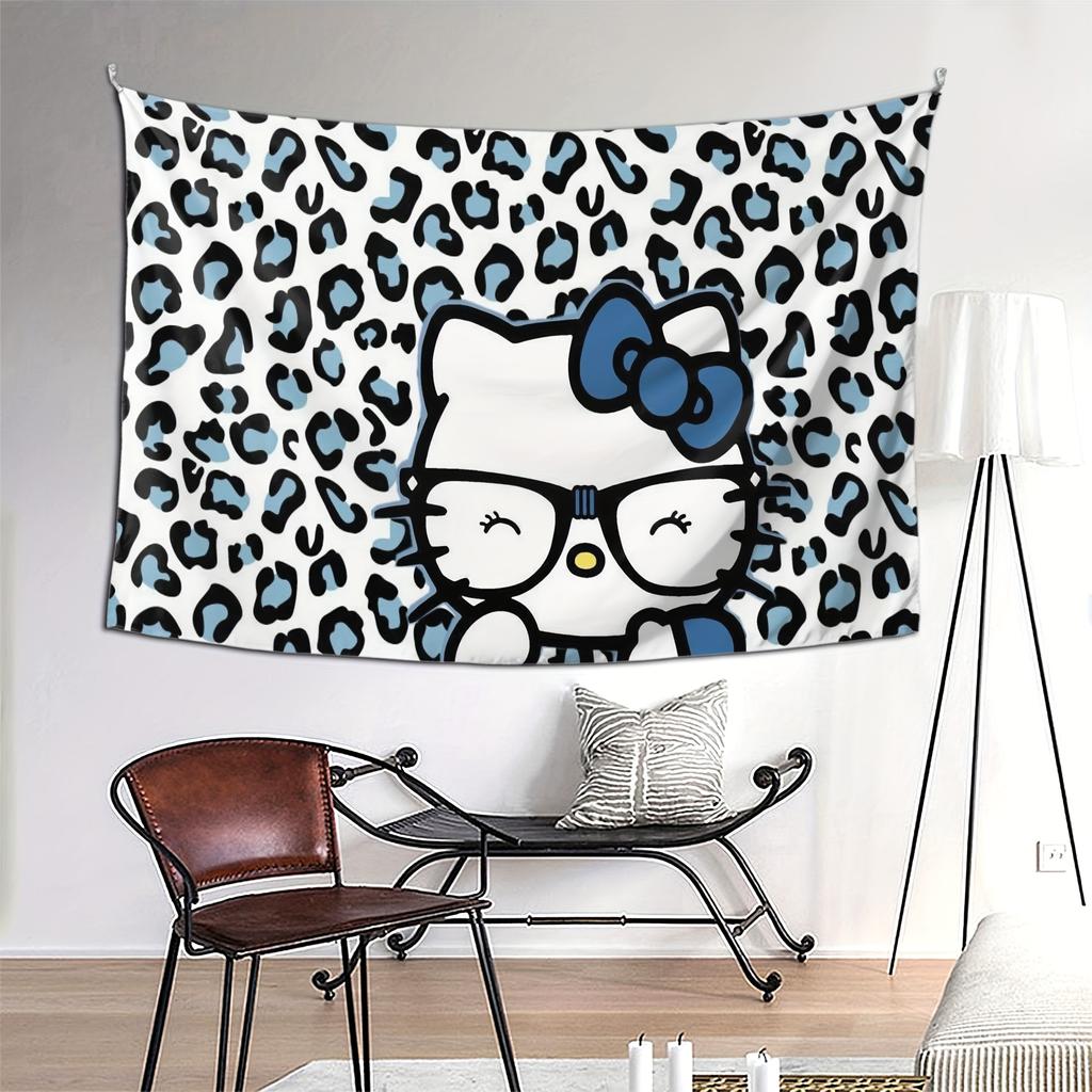 Sanrio Hello Kitty Kuromi My Melody Tapestry Cute Anime Wall Decor Soft Terry Cloth Blue Leopard White Bedspread for Party