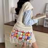 Fashion Crochet Knit Shoulder Tote Bag with Colorful Flower Tassel Womens Shoulder Bag for Vacation Shopping and Daily Outing Ladies' Holiday Gifts