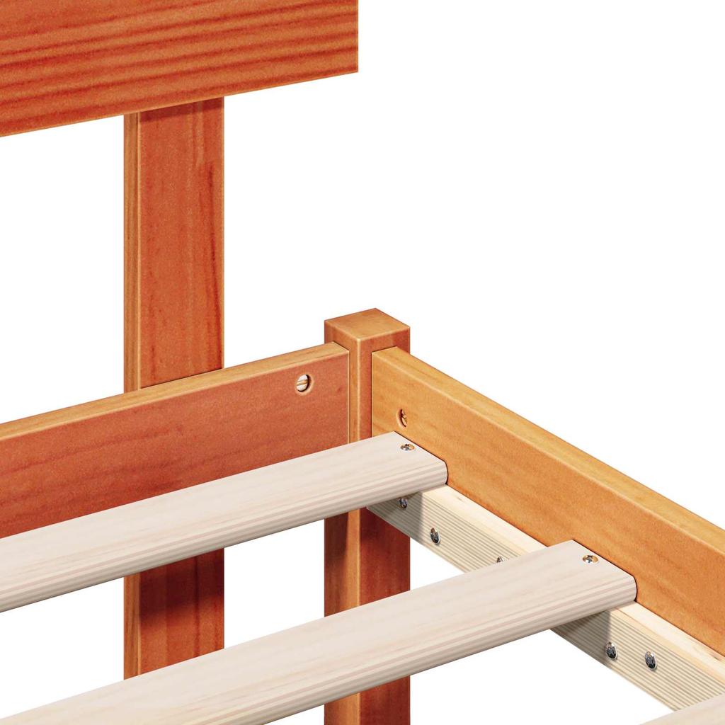 Brown Bed Frame with Headboard 160 X 200 Cm Solid Pine Wood