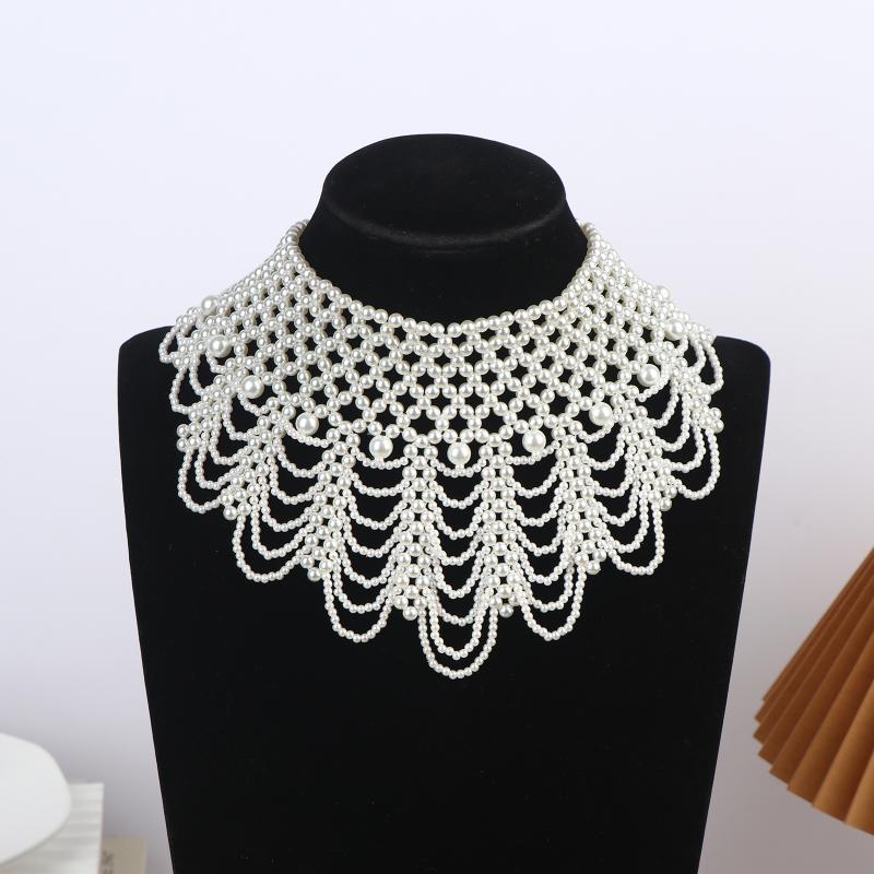 Imitation Perlen Falscher Kragen Halskette Hohl Design Imitation Perlen Latz Halskette Mehrschichtig Abnehmbarer Kragen Kleid Zubehör