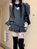 Women's Academy Style Dark Grey Long Sleeve Cardigan Sweater Coat - Autumn 2024 Collection