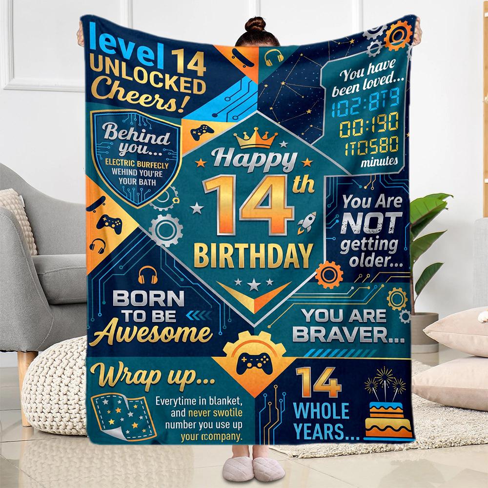 14th Birthday Celebration Blanket Soft & Cozy Great for Sofa Office Picnics Four Seasons Multipurpose Warmthful Decor Birthday Christmas Gift Blanket