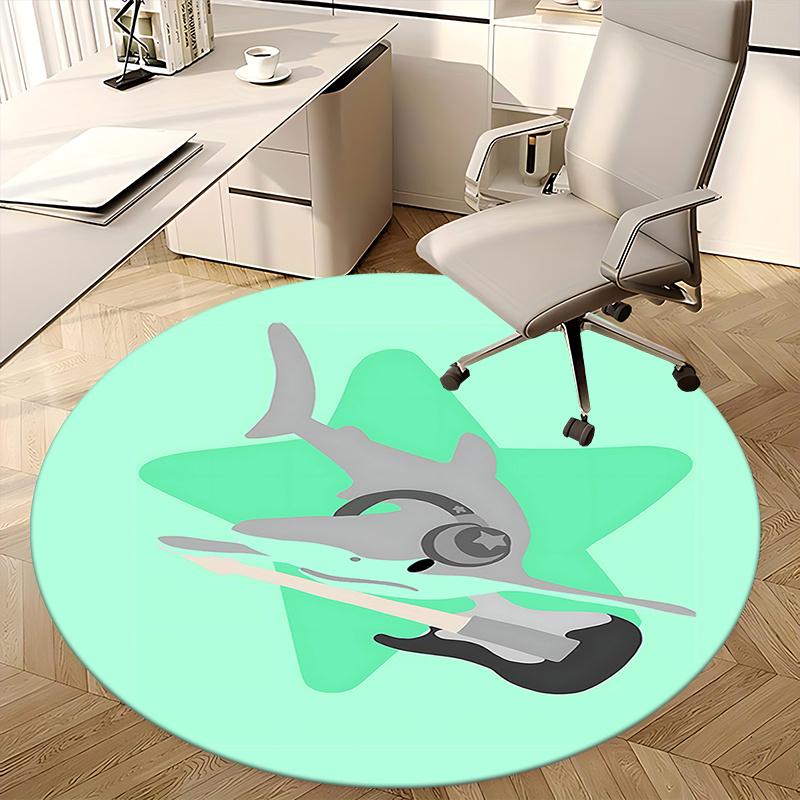 Shark with Glasses Playing Guitar Chair Mat Round Carpet for Home Decor, Office Use, Gift Idea for Any Room0292b