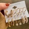 IF ME Korean Butterfly Pearl Stud Earrings Set Fashion Geometry Zircon Hoop Earring Women Jewelry Accessories