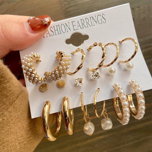 IF ME Korean Butterfly Pearl Stud Earrings Set Fashion Geometry Zircon Hoop Earring Women Jewelry Accessories