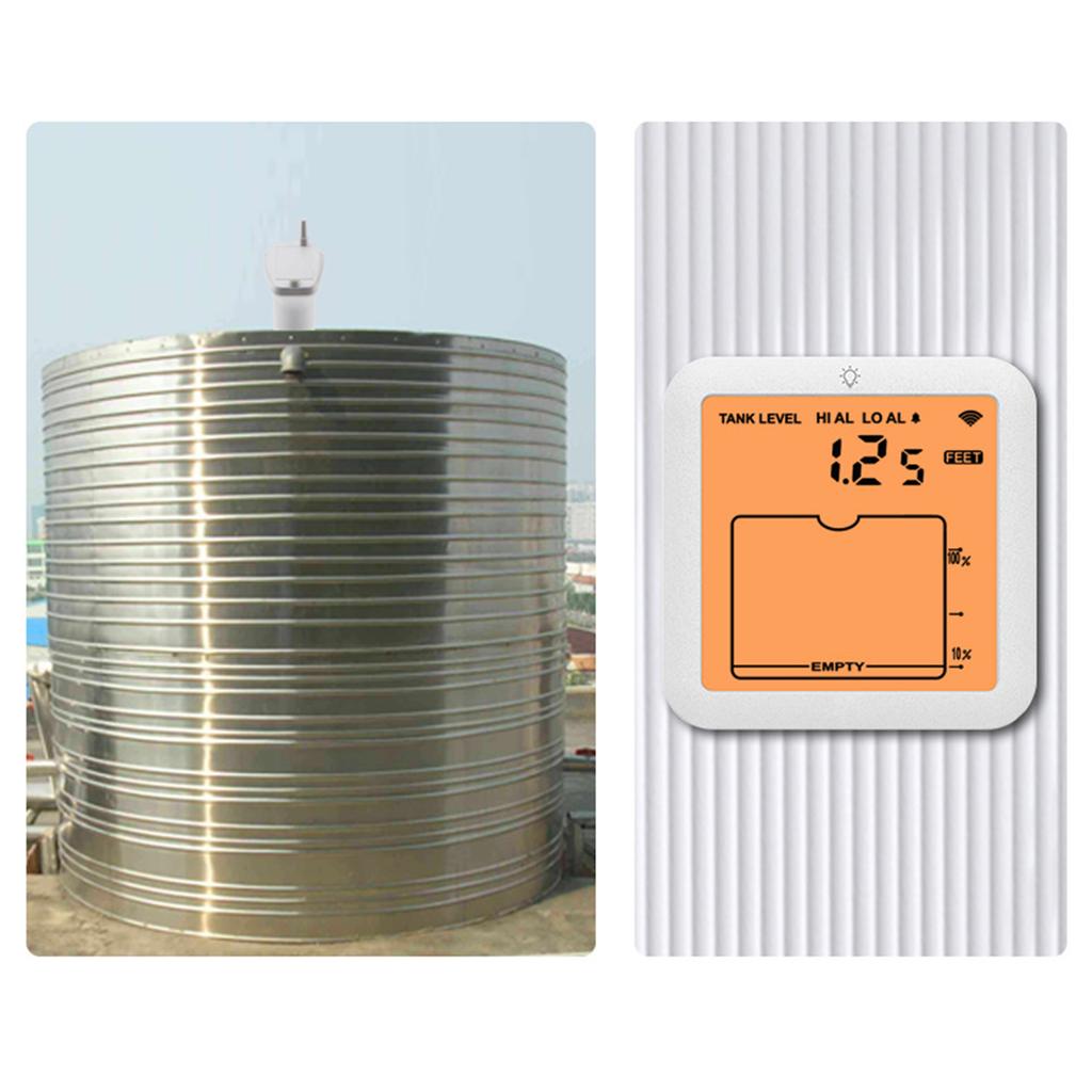 Smart Water Level Sensor Ultrasonic Meter for Flooding Leak Monitoring with High Low Alarm IP65 Waterproof for Home
