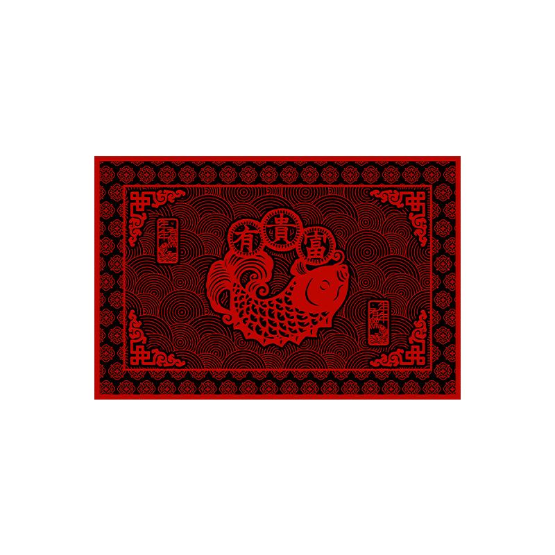Paillasson Festif Rouge Style Chinois - Tapis d'Entrée Anti-Salissures pour le Nouvel An