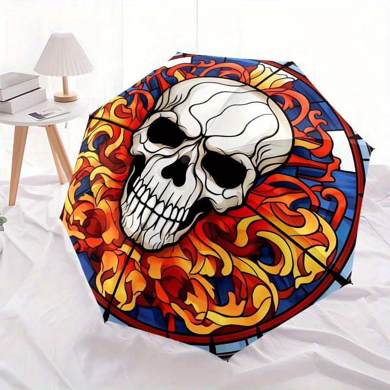 Stained Skull Art Decal - Gothic Window Sticker for Home DecorUmbrella, Portable 3-Fold Compact Umbrella,Christmas Gift ES654