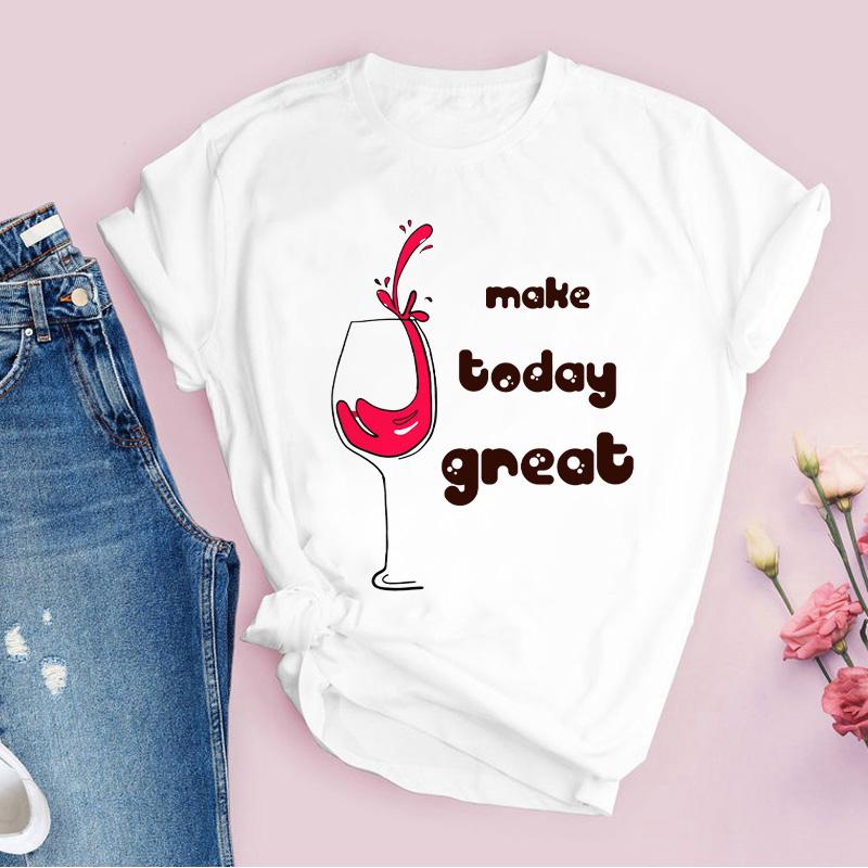 Women Tshirt Cartoon Clothing Cheers Red Wine 90S T Shirt Ladies Graphic Print Tee Tops 90S Short Sleeve Female T-Shirt Clothing