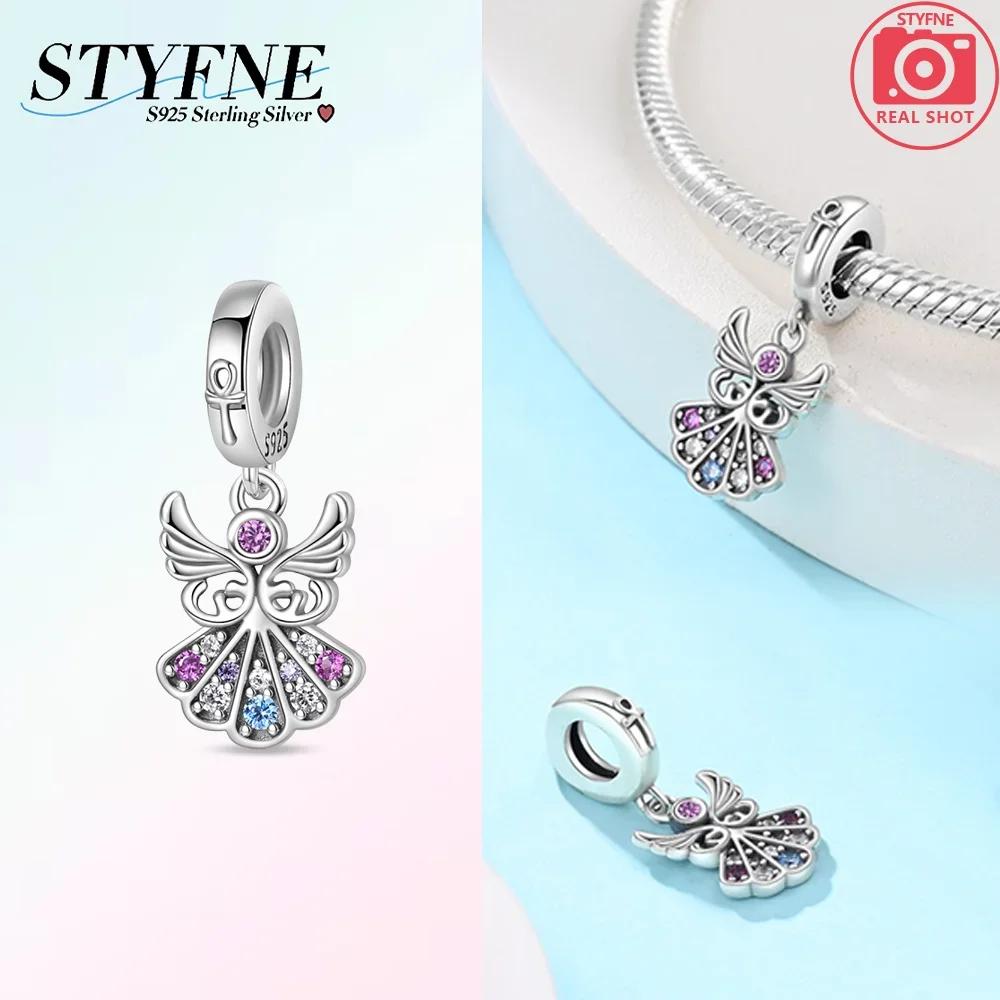 Copper Original Pink-Winged Angel Cross Green Garland Girl Pendant Charm Beads Fit Bracelet Women Diy Fine Gift Accessory