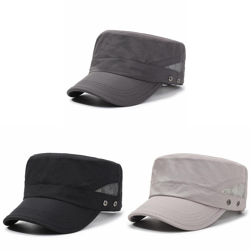 Summer Quick Dry Flat Top Cap With Adjustable Mesh For Outdoor Mens Sun Protection