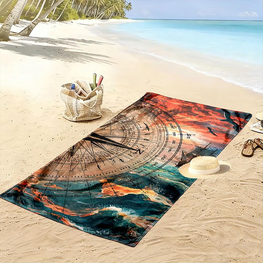 Compass and Sailing Ship Design Beach Towel Quick-drying for Travel Outdoor Sports Jogging Beach and Swimming
