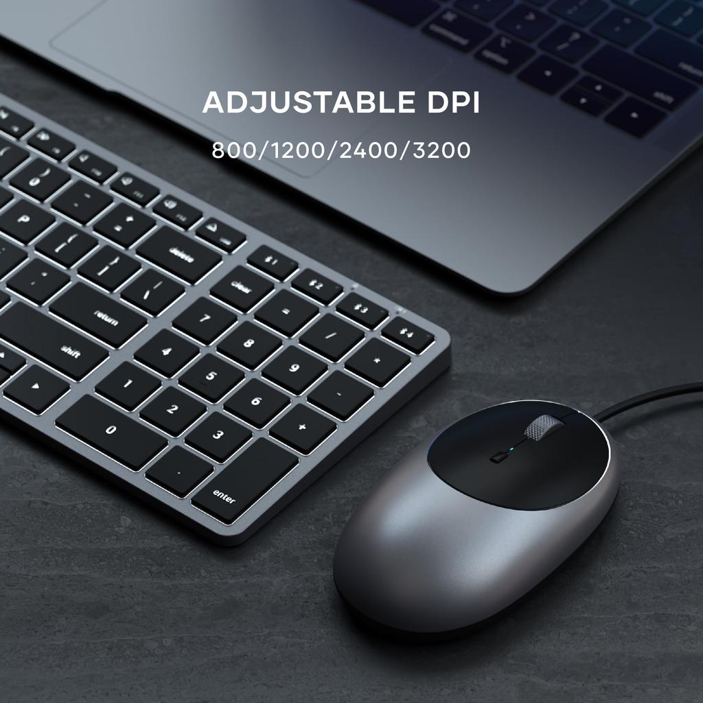 SATECHI Aluminum C1 Wired Optical Computer Mouse for MacBook Air Pro iPad Air Pro M4 iPad Mac and iMac Space Gray USB-C Mouse, & M4, & M3, Mini, Mini,