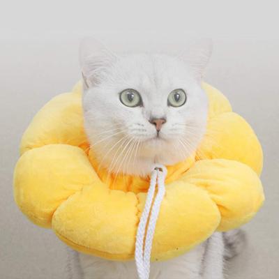 Cat Recovery Collar Sunflower Shape Soft Stuffed Neck Cone Adjustable Anti-Bite Lick Wound Healing