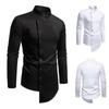 Herbst Herren Trendy Unregelmäßig Degsin Hemden Langarm Stehkragen Einfarbig Casual Hemden Einreiher Hemden