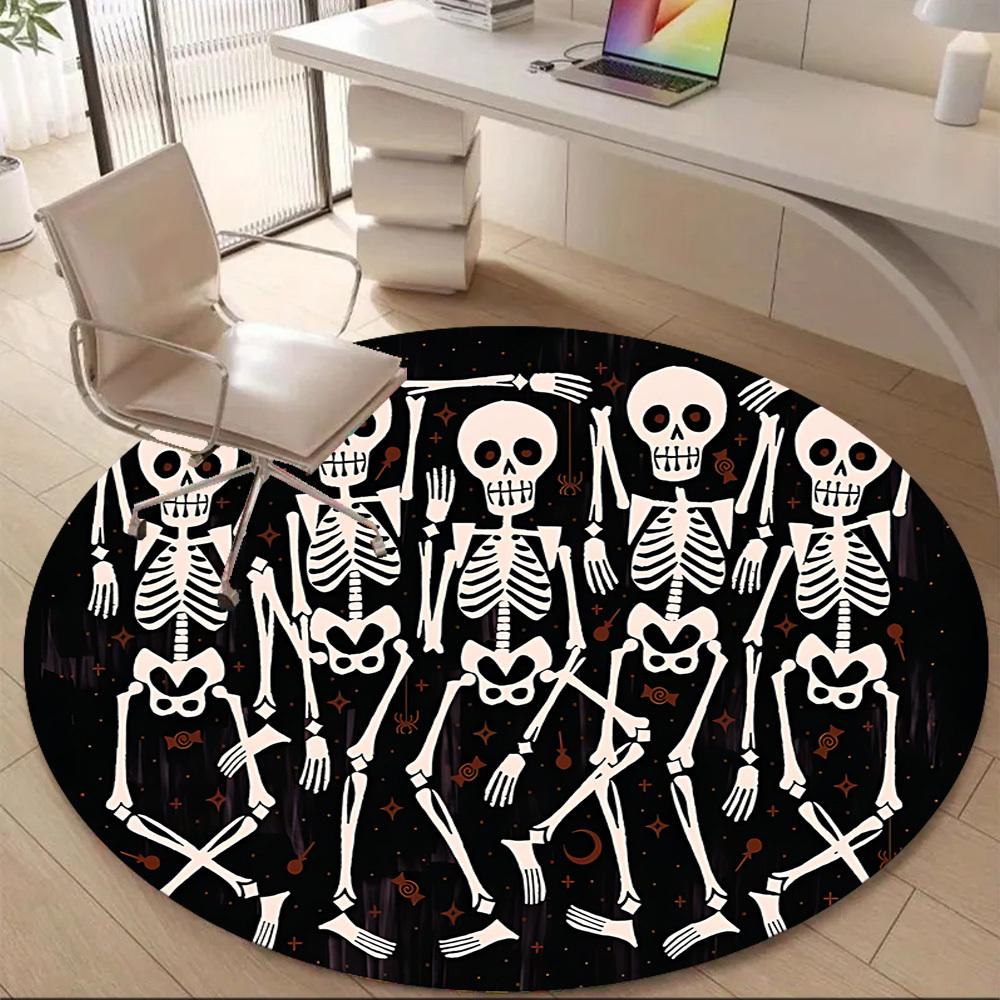 1PC Skeleparty Skeletons Office Round Area Rug, Mat Suitable For Office, Under Office Chairs Bedroom Living Room Home Decor, Room Deco
