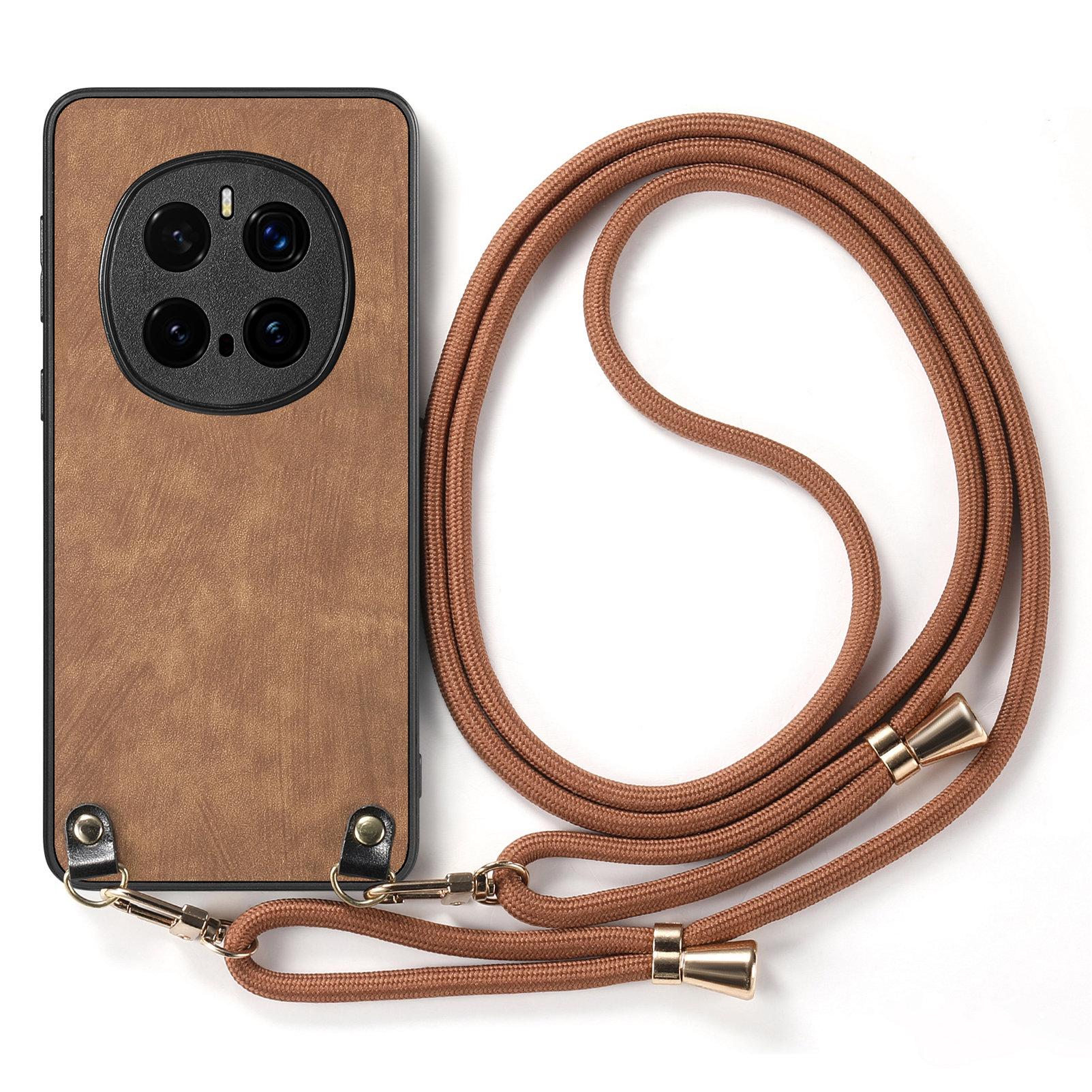 

For Honor Magic7 Pro 5G Retro Leather Phone Back Cover with Adjustable Strap Brown