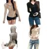 Minimalist Slim Fit Hoodie: Spring/Autumn Long Sleeve, Waist-Hugging, Half Button Top for Women