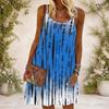 Women Plus Size Round Neck Spaghetti Strap Sleeveless Tie Dye Print Blue White Loose Midi Dress