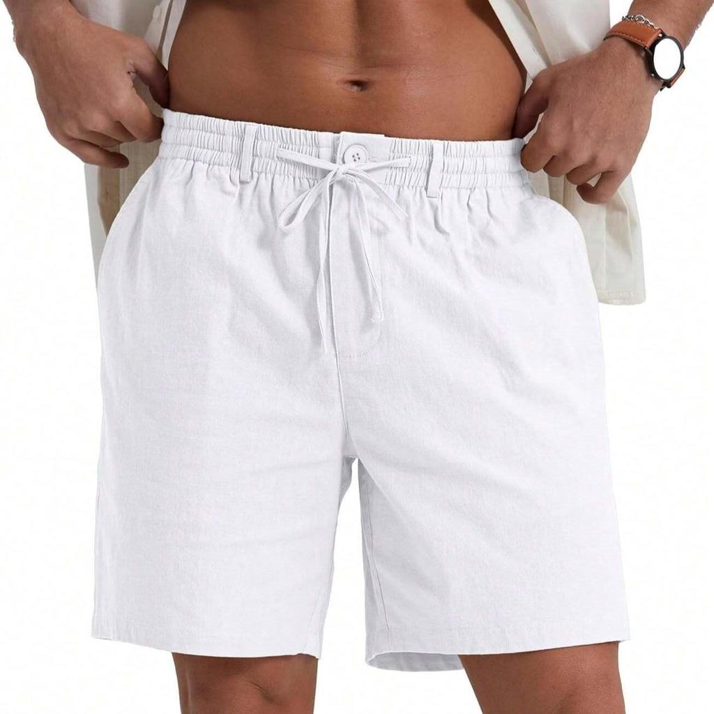 Summer Men's Cotton Linen Breathable Shorts Lightweight Beach Short Pants Casual Cozy Fashion Elastic Waist Male Short Trousers