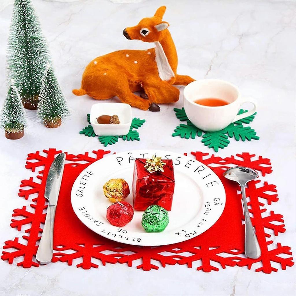 12 Pcs Christmas Placemats Sets,heat Resistant Christmas Table Mats And Coasters Set,non-slip Table - DD
