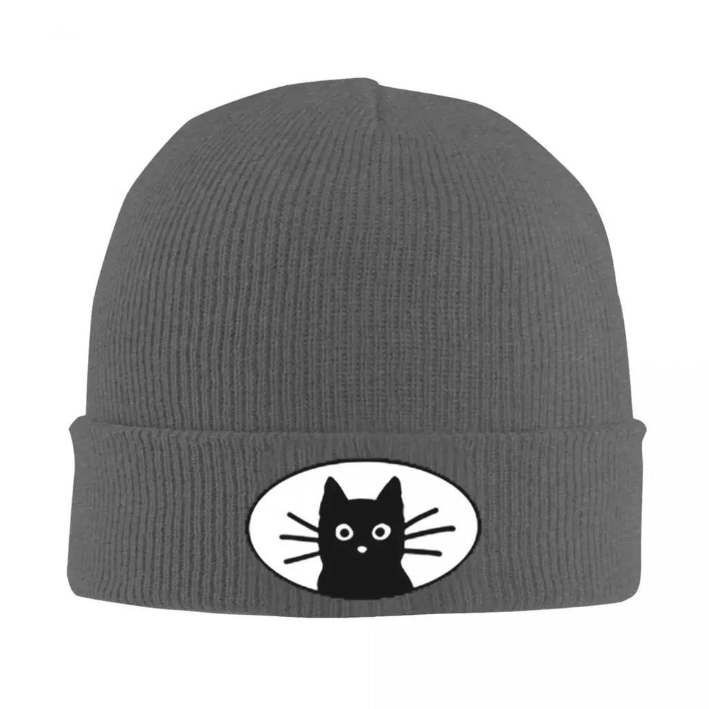 Black Cat Face Warm Knitted Cap Hip Hop Bonnet Hat Autumn Winter Outdoor Beanies Hats for Unisex Women Adult