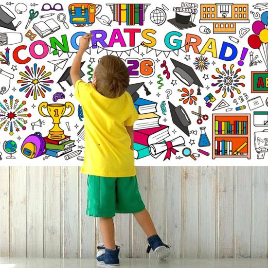 72 x 30 tommer Kjempesvær Fargeleggingsplakat for Avgangselever Stor Gratulerer med Avgang Fargeleggingsduk for Barn Barnehage Avgangsaktiviteter Festartikler