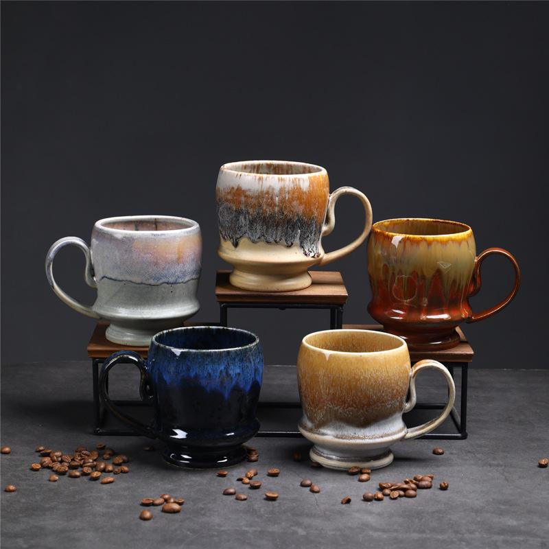 Tasse en céramique de grande capacité de style moyen-oriental Grand approvisionnement Tasse à eau à glaçure changeante au four Tasse à café rétro
