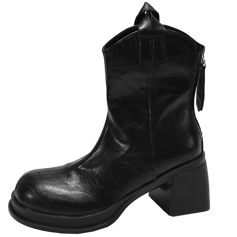 Queen Fan White British Coarse Heel Height Boots Women's 2025 New Autumn Skirt Versatile Skinny Short Boots