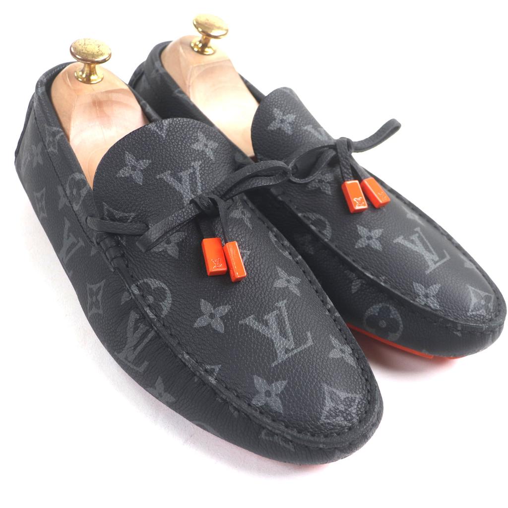 Great LOUIS VUITTON Driving shoes black Monogram Eclipse mens 6 1AAF2W Used