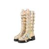 Fashion Retro Belt Buckle Metal Rivet Hollow Out Long Boots European American Casual Punk Style Shiny Thick Heel Motorcycle Boots 34-43