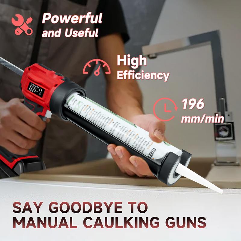 Electric Caulking Gun 10oz/300ml 4-Speeds Caulk Adhesive Gun Silicone Gun with LED Light for Milwaukee 18V Battery (No Battery)