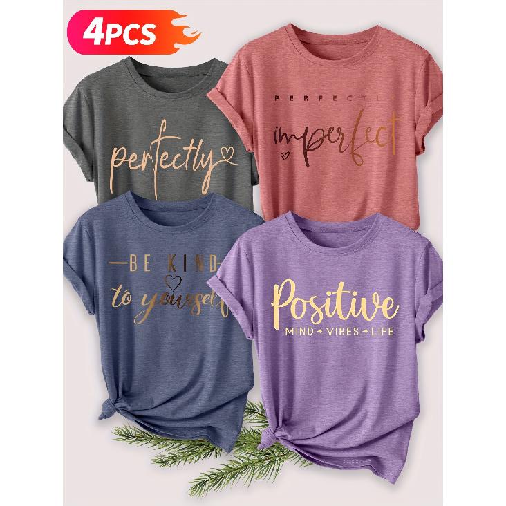 Four-piece set of elegant short-sleeved tops for women Perfectly S