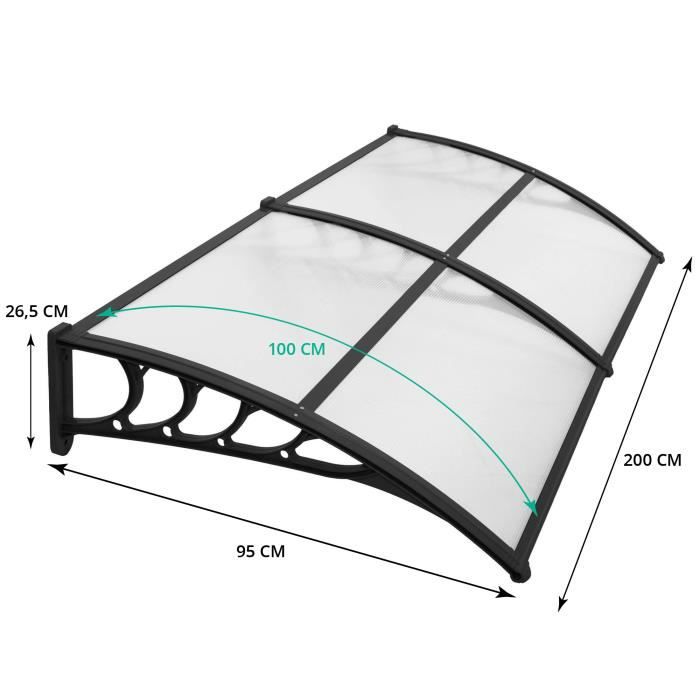 Auvent pour Porte d'Entrée - SPRINGOS - 80x200cm - Polycarbonate - Transparent - Noir