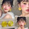 Super fairy yellow mesh earrings women's vacation style chiffon sweet stud earrings atmosphere seaside high-end color earrings